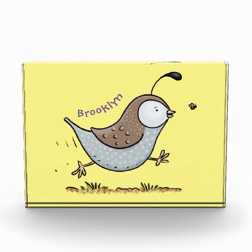 Cute happy californian quail cartoon illustration photo block