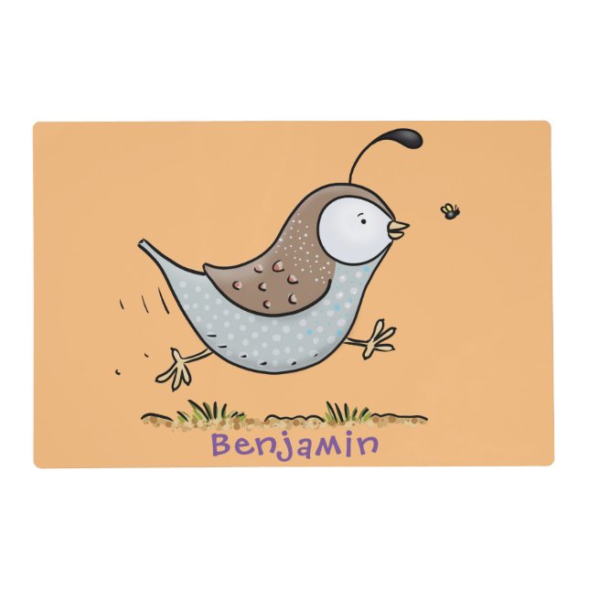 Cute happy californian quail cartoon illustration placemat (Front)