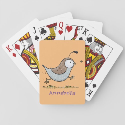 Cute happy californian quail cartoon illustration playing cards