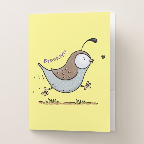 Cute happy californian quail cartoon illustration pocket folder