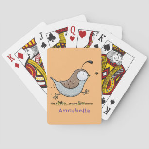 Cute happy californian quail cartoon illustration poker cards