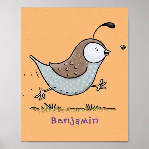 Cute happy californian quail cartoon illustration poster