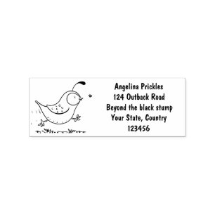 Cute happy californian quail cartoon illustration rubber stamp