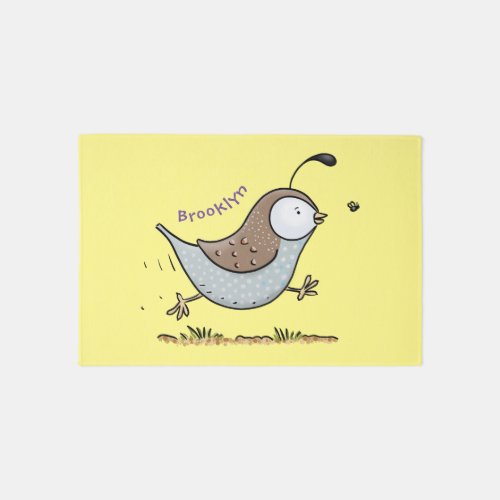 Cute happy californian quail cartoon illustration rug