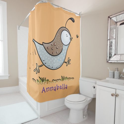 Cute happy californian quail cartoon illustration shower curtain