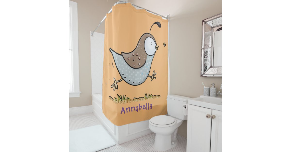 Cute happy californian quail cartoon illustration shower curtain Zazzle