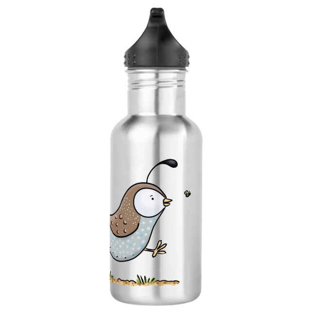 Cute happy californian quail cartoon illustration stainless steel water bottle (Right)