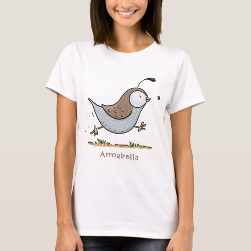 Cute happy californian quail cartoon illustration T_Shirt