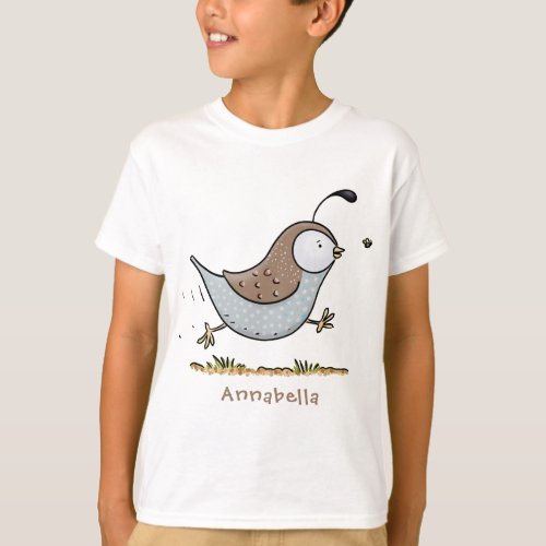 Cute happy californian quail cartoon illustration T_Shirt