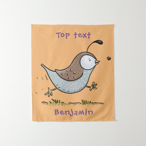 Cute happy californian quail cartoon illustration  tapestry