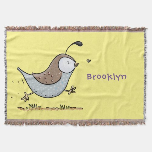 Cute happy californian quail cartoon illustration throw blanket