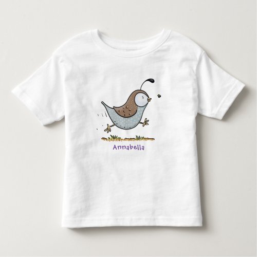 Cute happy californian quail cartoon illustration toddler t_shirt