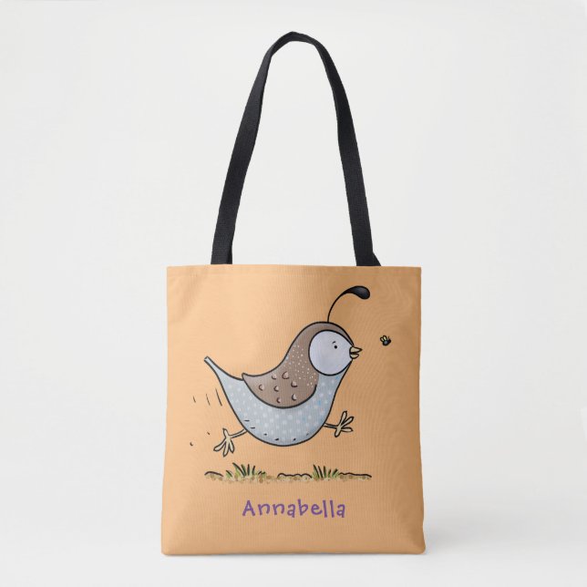 Cute happy californian quail cartoon illustration tote bag (Front)