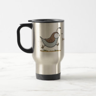 Cute happy californian quail cartoon illustration travel mug