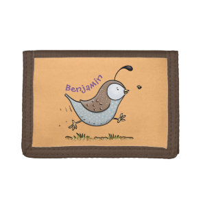Cute happy californian quail cartoon illustration tri-fold wallet