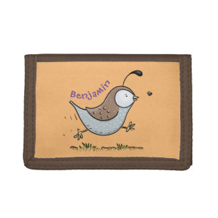 Cute happy californian quail cartoon illustration tri-fold wallet