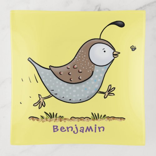 Cute happy californian quail cartoon illustration trinket tray