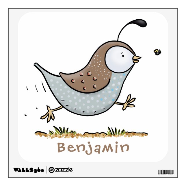 Cute happy californian quail cartoon illustration wall decal (Front)