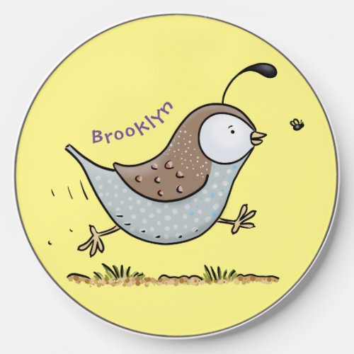 Cute happy californian quail cartoon illustration wireless charger 