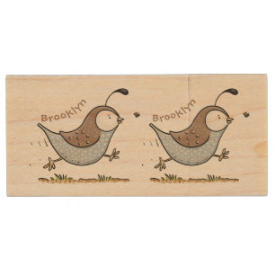 Cute happy californian quail cartoon illustration wood flash drive