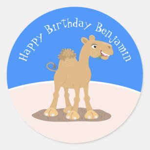 Cute happy camel cartoon illustration classic round sticker