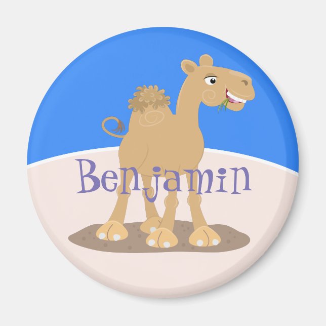 Cute happy camel cartoon illustration magnet (Front)