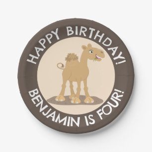 Cute happy camel personalized birthday cartoon paper plates