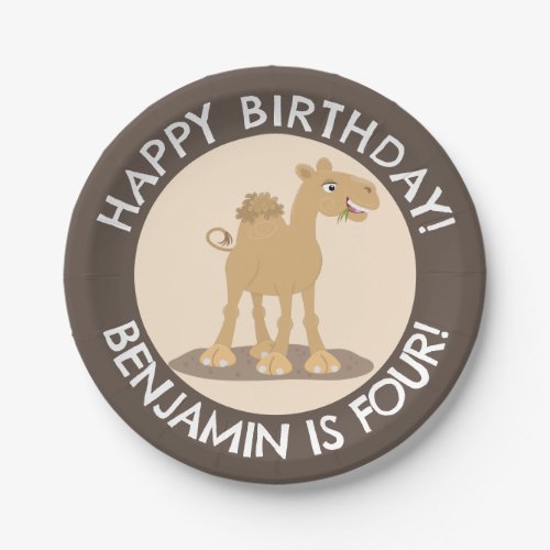 Cute happy camel personalized birthday cartoon paper plates