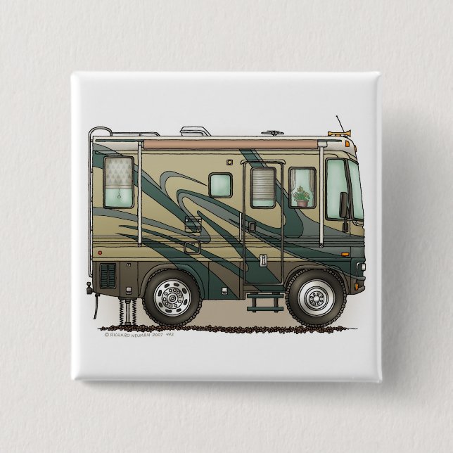 Cute Happy Camper Big RV Coach Motorhome Button (Front)