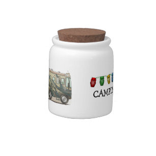 Cute Happy Camper Big RV Coach Motorhome Candy Jar