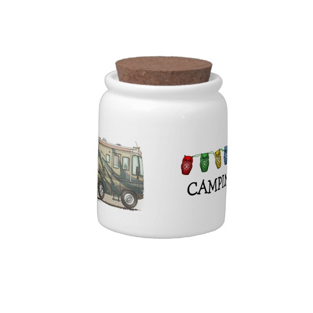 Cute Happy Camper Big RV Coach Motorhome Candy Jar (Left)