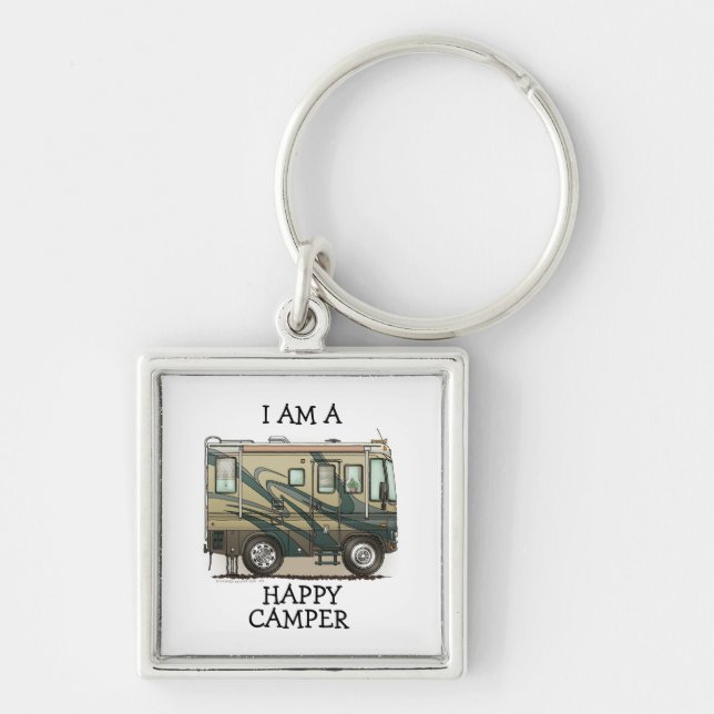 Cute Happy Camper Big RV Coach Motorhome Keychain (Front)