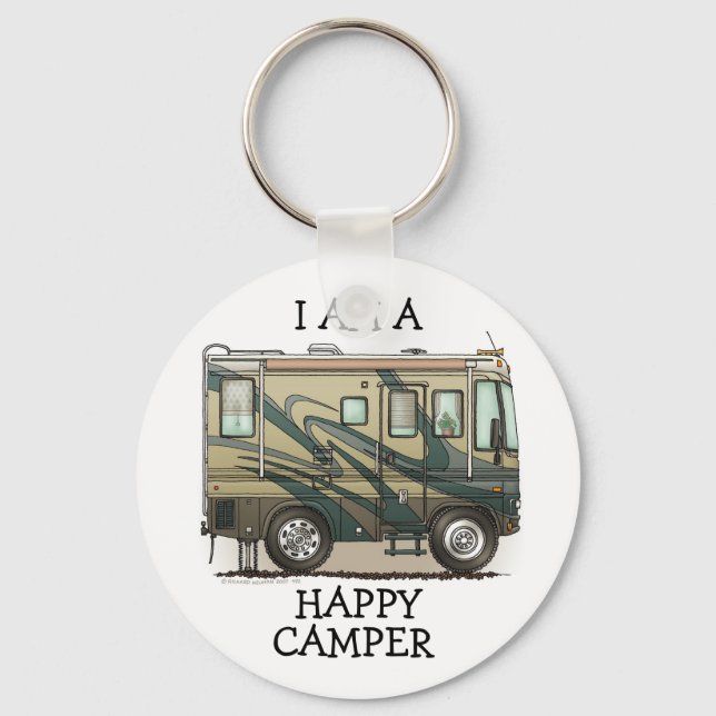 Cute Happy Camper Big RV Coach Motorhome Keychain (Front)
