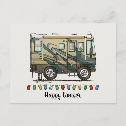 Cute Happy Camper Big RV Coach Motorhome Postcard