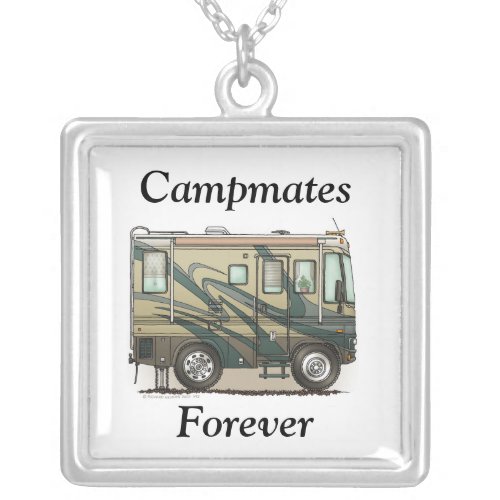 Cute Happy Camper Big RV Coach Motorhome Silver Plated Necklace