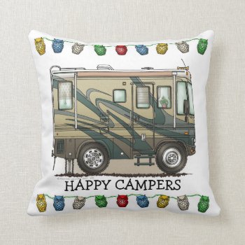 Cute Happy Camper Big Rv Coach Motorhome Throw Pillow by art1st at Zazzle