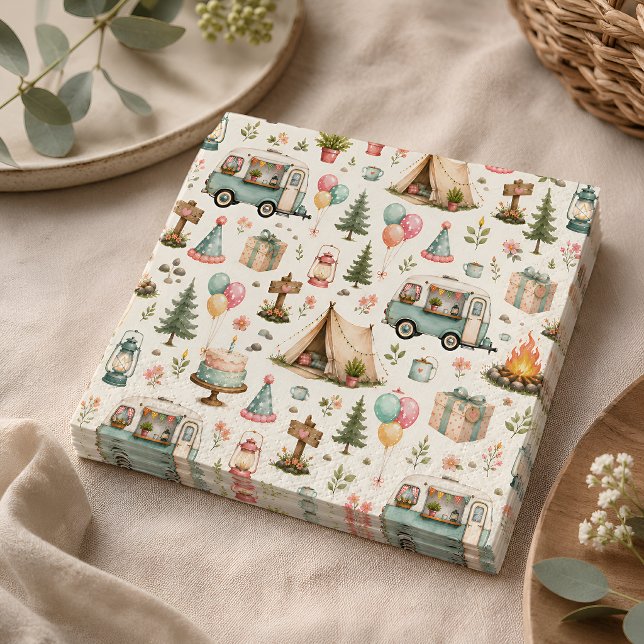 Cute Happy Camper Birthday Party Pattern Napkins (Creator Uploaded)