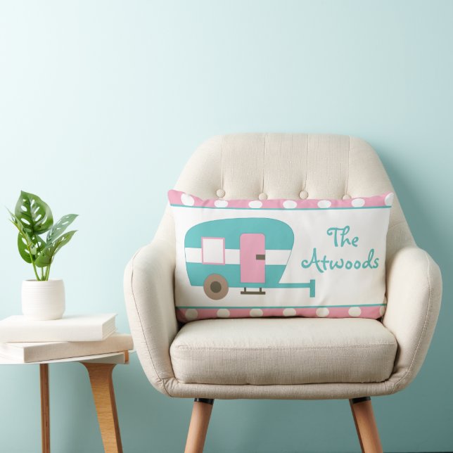 Cute Happy Camper Personalized Throw Pillow (Chair)