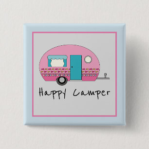 Cute Happy Camper Pink RV Button