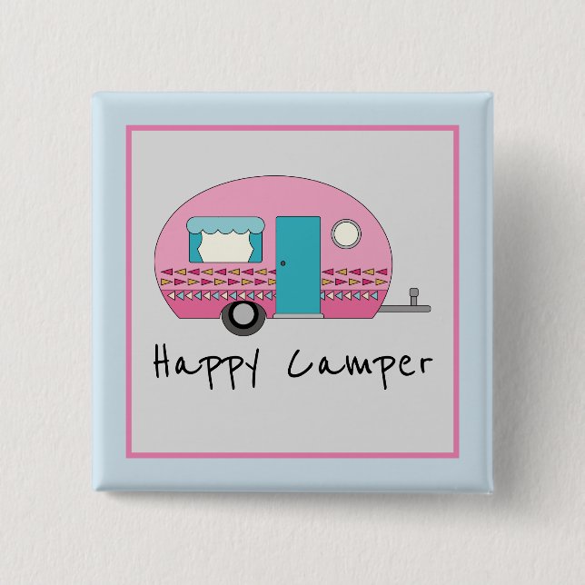 Cute Happy Camper Pink RV   Button (Front)