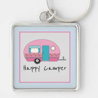Cute Happy Camper Pink RV Keychain