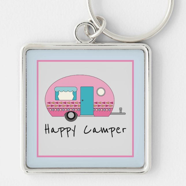 Cute Happy Camper Pink RV  Keychain (Front)