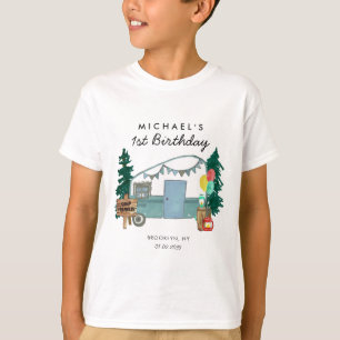 Cute Happy Camper Van Trees Camping 1st Birthday T-Shirt