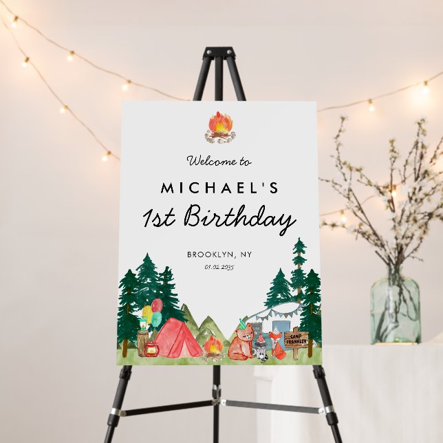 Cute Happy Camper Van Trees Camping Kids Birthday Foam Board (In Situ (Stand))