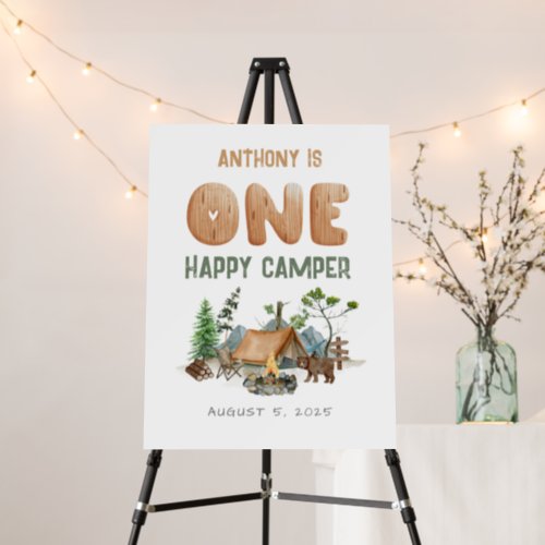 Cute Happy Camper Watercolor Woodland 1st Birthday Foam Board