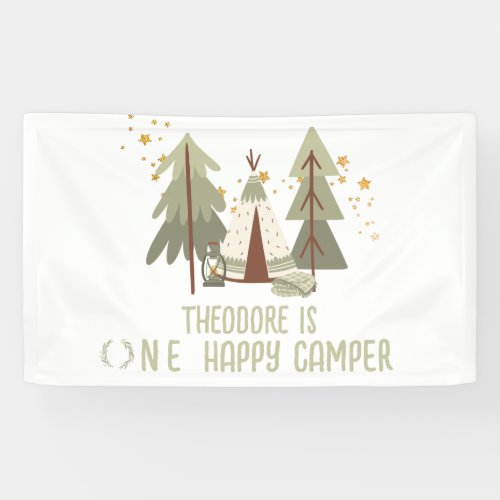 Cute Happy Camper Woodland First Birthday Banner