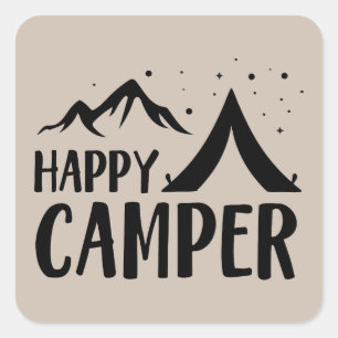 Cute Happy Camper word art Square Sticker
