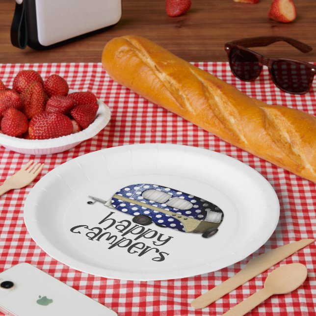 cute Happy Campers word art party Paper Plates (Picnic)