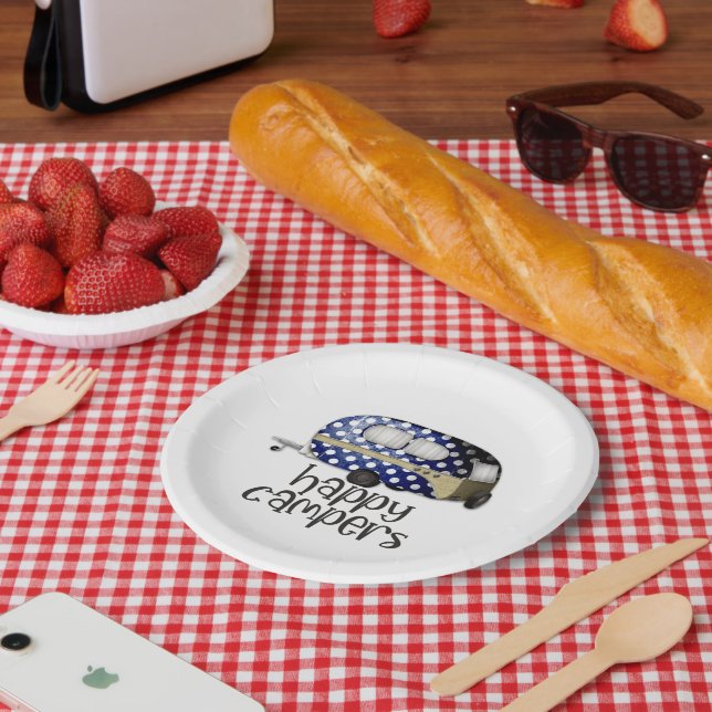 cute Happy Campers word art party Paper Plates (Picnic)