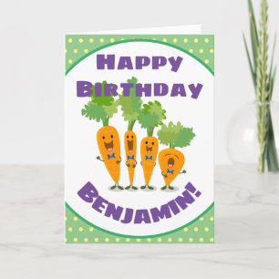 Cute happy carrot quartet cartoon illustration card